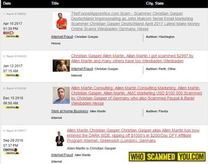 Christian Gasper Deutschland Germany Email Marketing Scammer Rips off thousands from each Subscriber! Numerous Faked Names and Pictures Used!
